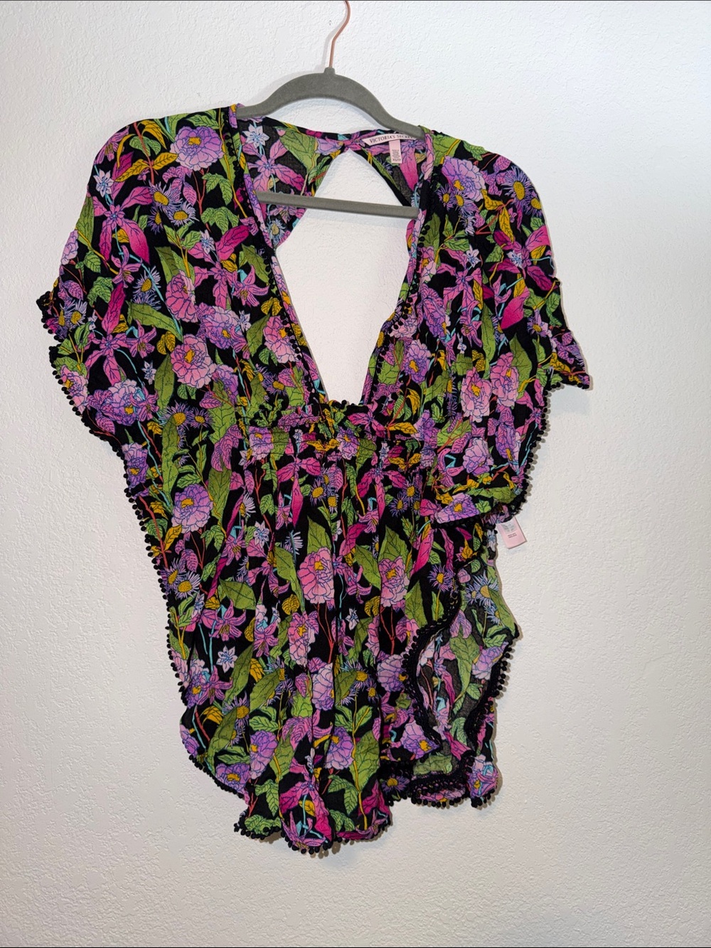 Victoria's Secret Black Floral V-Neck Tank with Colorful Print - Picture 1 of 7